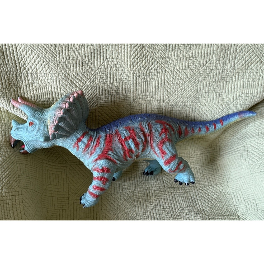 Big Lots Colorful Triceratops Dinosaur Figure Blue Red Plastic Vinyl 21" Large